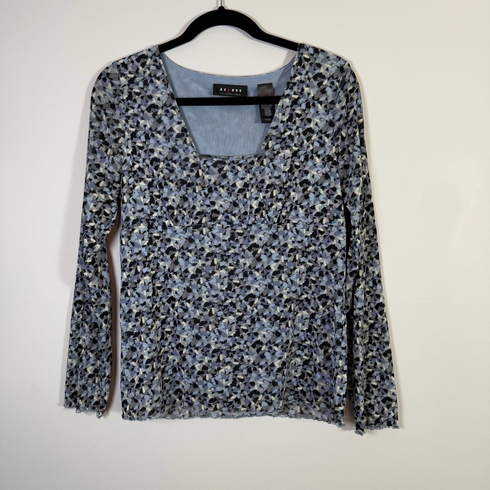 Blue Abstract Top‎ Square Neck Y2K Stretch Romantic Ditsy Milkmaid Coquette L